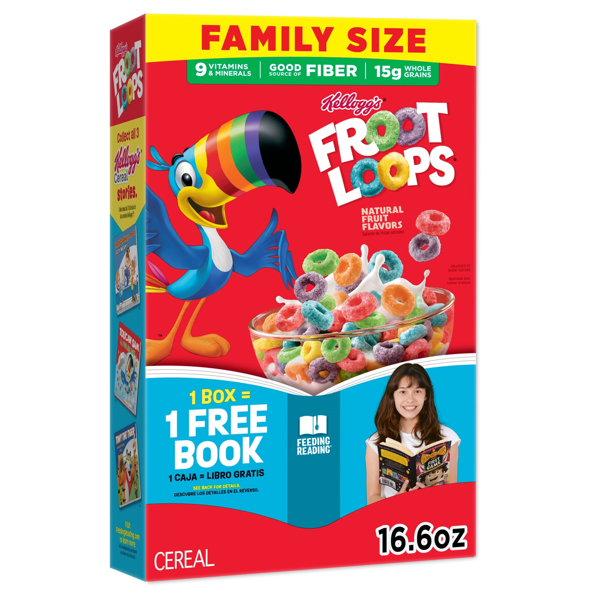 Kellogg's Froot Loops Original Breakfast Cereal, Good Source of Fiber, Family Size, 16.6 oz