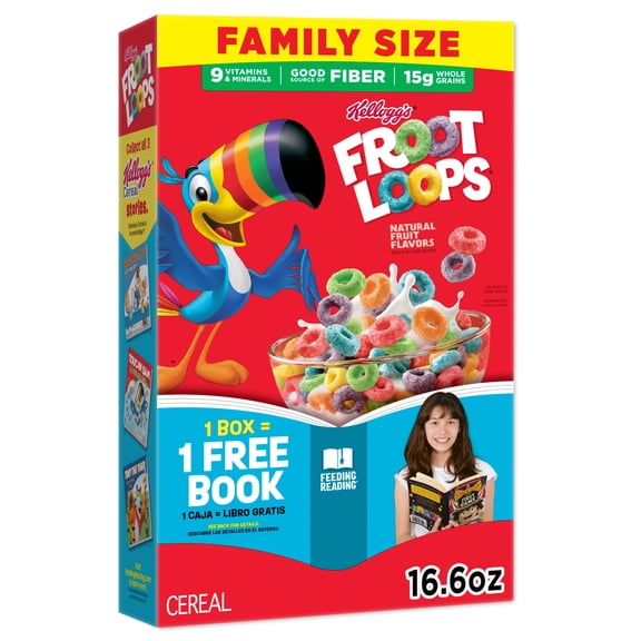 Kellogg's Froot Loops Original Breakfast Cereal, Good Source of Fiber, Family Size, 16.6 oz