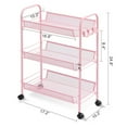 thumbnail image 4 of KK KINGRACK Rolling Cart, 3-Tier Metal Utility Storage Cart with Wheels for Office & Home, Pink, 17.2"D x 10.2"W x 24.8"H, 4 of 7