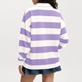 thumbnail image 4 of Women Long Sleeve Striped Polo Shirt Oversized Collar Y2k Pullover T Shirt Casual Loose Streetwear Rugby Sweatshirt, S, 4 of 6