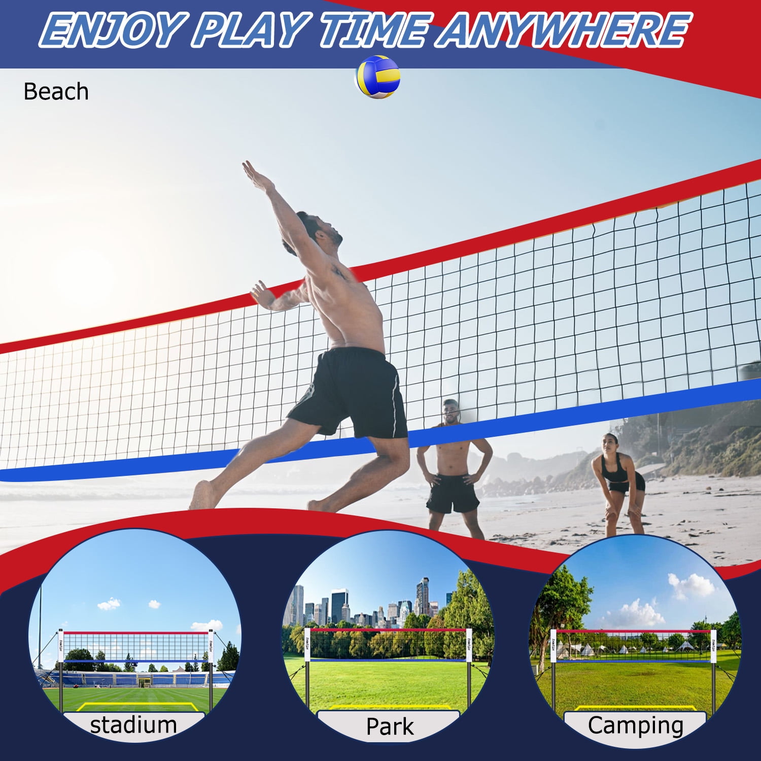 Outdoor Portable Volleyball Net Set System for Backyard 3 Heights Adjustable ,Quick & Easy Setup, For Beach Backyard, With Carrying Bag