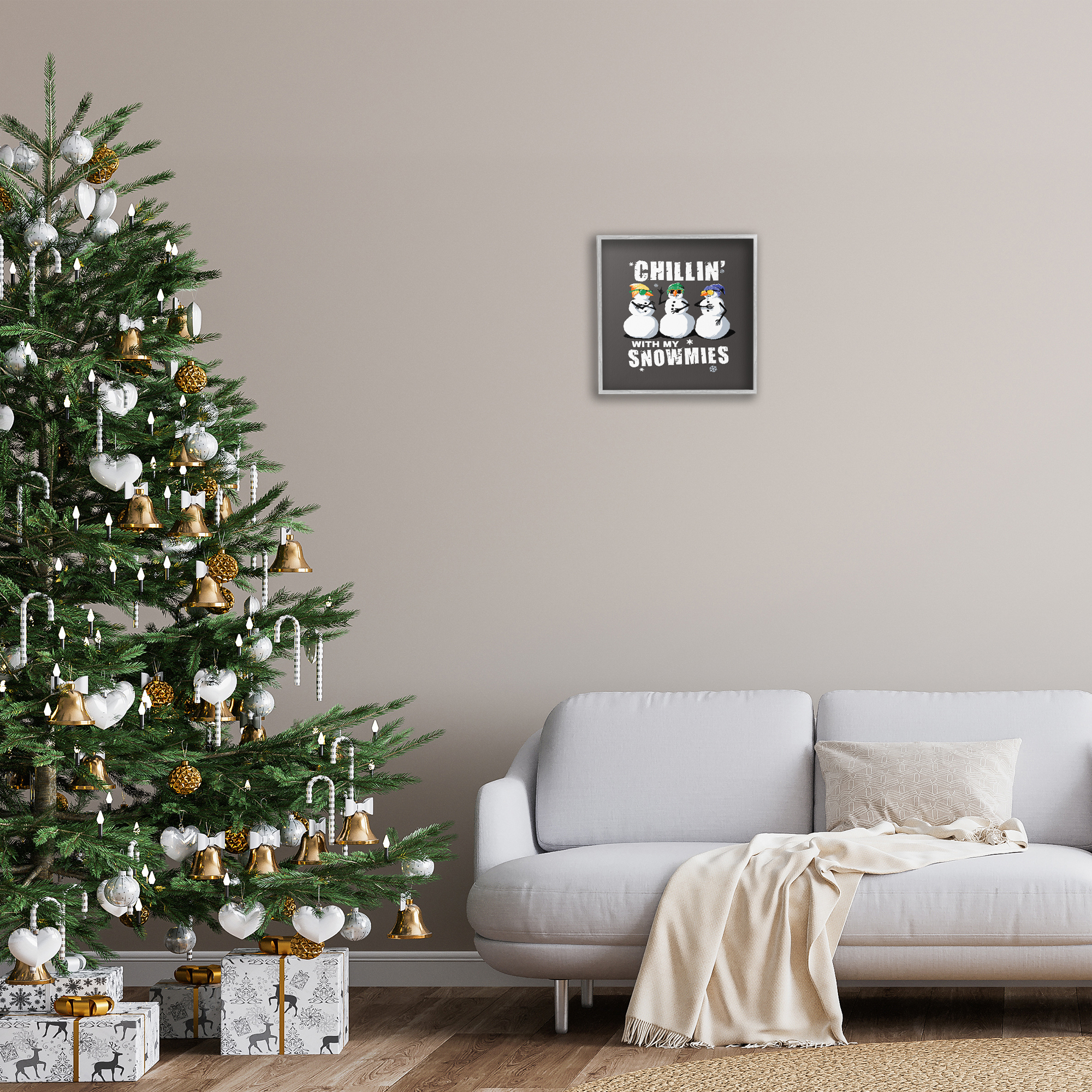 Stupell Industries Chillin' With Snowmies Snowmen Holiday Painting Gray Framed Art Prints Wall Art, 17 x 17