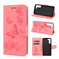 thumbnail image 1 of Feishell Wallet Case for Samsung Galaxy S22 5G,Retro PU Leather Butterfly Embossed Pattern Full Protection Anti-Scratch Magnetic Clasp Flip Holder Card Slots & Cash Pocket Phone Cover,Pink, 1 of 6