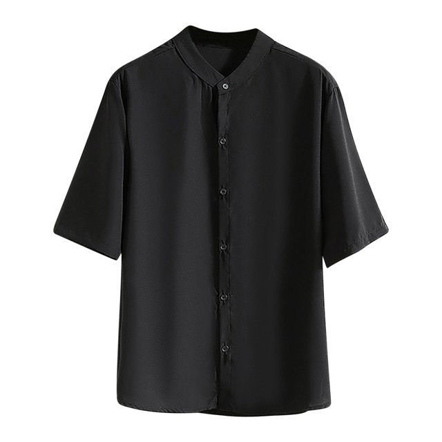 DPTALR Chemise Homme à Manches Courtes en Soie Glacée de Couleur Unie avec un Col Revers Chemise à Manches Courtes à Manches Courtes Col Rond Top/chemise