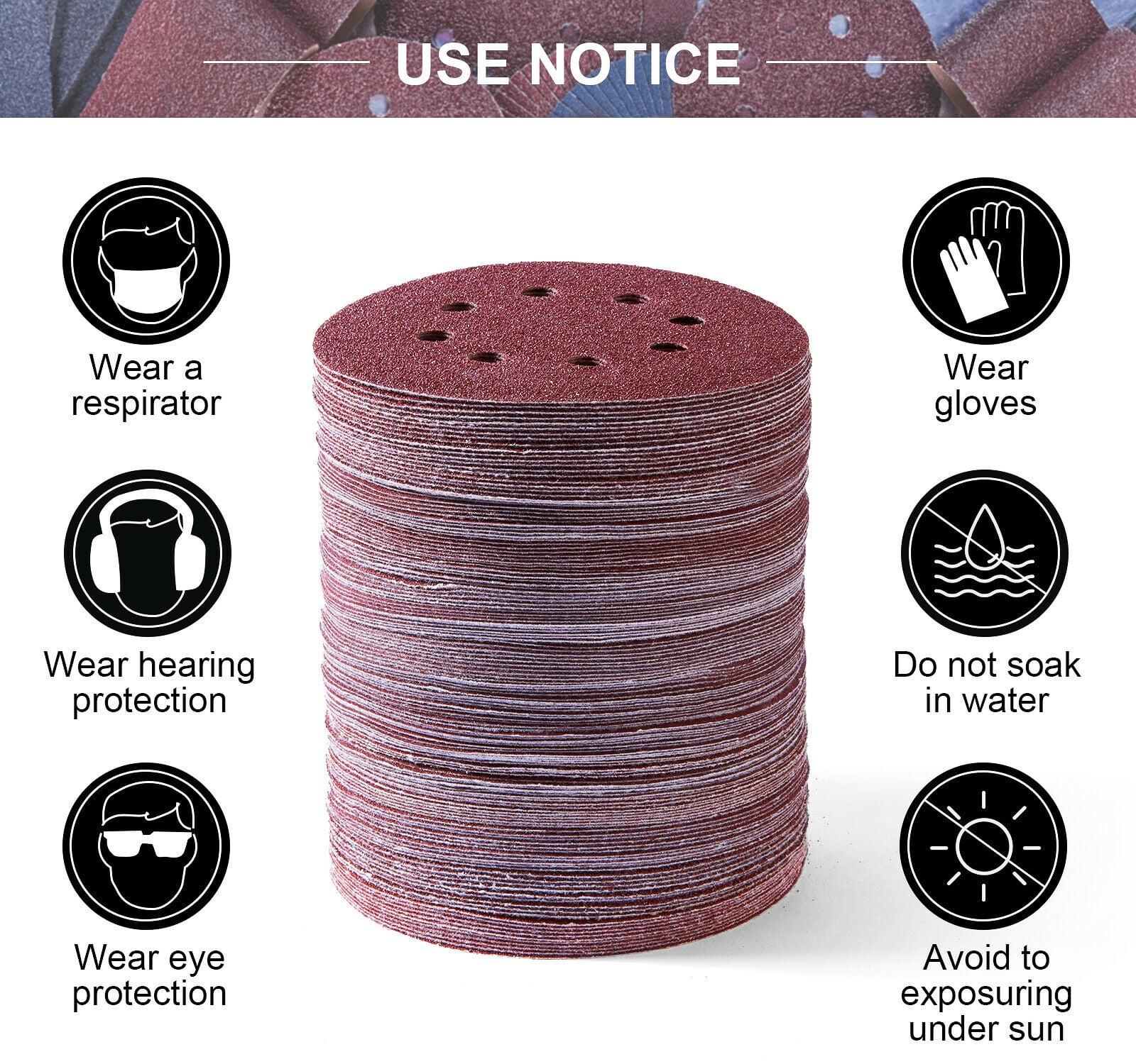 SATC 150PCS 5 inch 8-Hole Sanding Discs 60 80 100 120 150 180 240 320 400 600 Grit Assorted, A/O Hook and Loop Random Orbital Sander Paper Sandpaper Pads