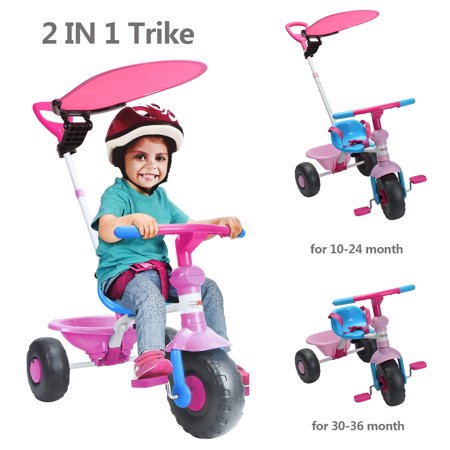 Kids' Tricycle, with Pushing Handle and Grow-with Seat for 1-3 Years Old Toddler