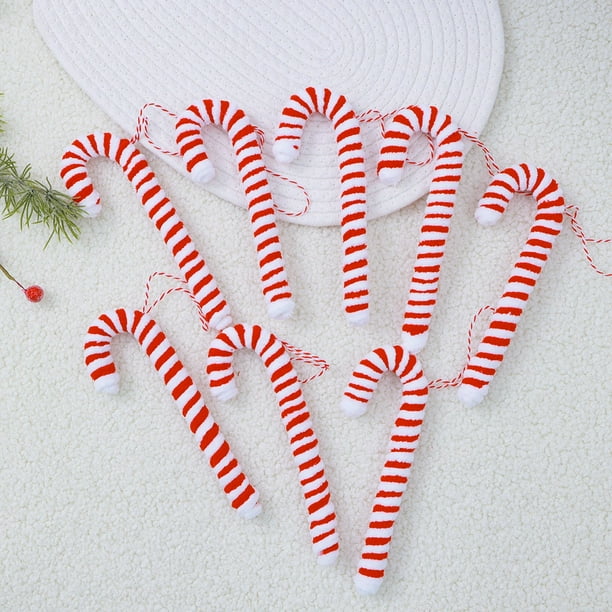 Decoración De Caña Adorno de bastón de caramelo de hilo a rayas rojas y blancas de 18,5 cm (7,28") para árbol de Navidad, decoración festiva, 8 unidades Rkxzt