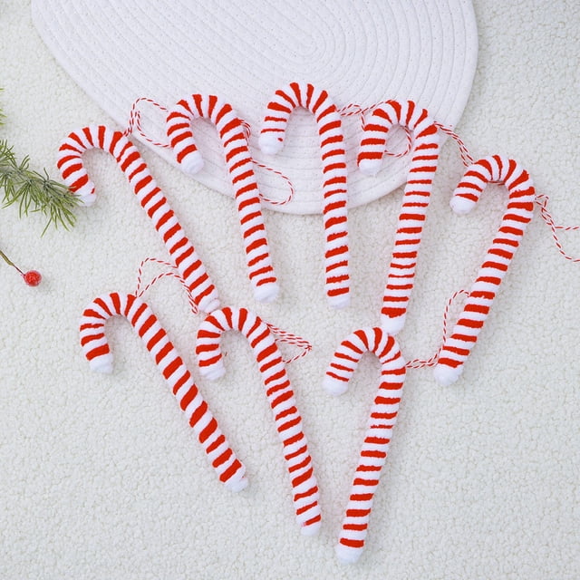 Soft Red and White Striped Fabric Candy Cane Ornament for Christmas Tree Decorations and Holiday Crafts