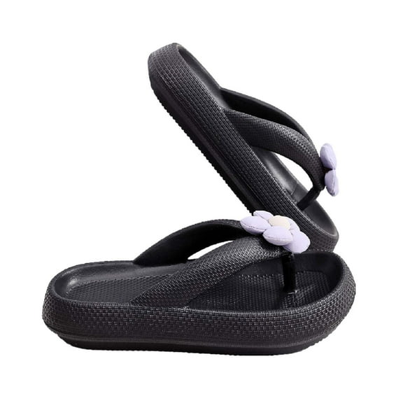 Anuirheih Slip on Sandals Women,Couples Outside Wear Flip-flops Clip Toe Outdoor EVA Casual Flat Sandals Soft Soled Slippers Indoor Bathroom Shoes(Black)