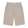 thumbnail image 4 of Duoif Womens High Waisted Long Shorts with Pocket Workout Wide Leg Loose Knee Length Shorts Cotton Short Pants Pull-On Solid Walking, Beige, L, 4 of 7
