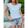 thumbnail image 6 of Womens Casual Tops for Women Crewneck Ruffle Short Sleeve Blouses Blue XL, 6 of 9