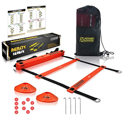 POWER GUIDANCE Agility Ladder (20 Feet) for Speed & Agility Trainning - with 12 Heavy Duty Plastic Rungs, Ground Stakes, Carry