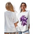 thumbnail image 6 of Women's T-Shirt Retro Dreamy Purple Butterfly Wings Rose Short Sleeve Casual Tee Classic Crew Neck T Shirt for Women White, L, 6 of 7