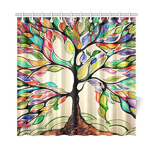 Cortina de Ducha ABPHQTO Árbol Vida Colorida Tela Impermeable 160x180 cm