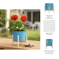 thumbnail image 6 of Striped Ceramic Planters with Wooden Stand as Home Decor  Flower Pots for Entryway, Patio, Tabletop, and Garden - Colorful Decorative Pots for Indoor and Outdoor Plants - 9", Blue & Tan, 6 of 13