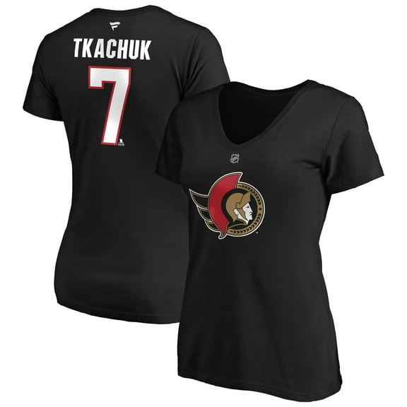 Women's Fanatics Brady Tkachuk Black Ottawa Senators Authentic Stack Name & Number V-Neck T-Shirt