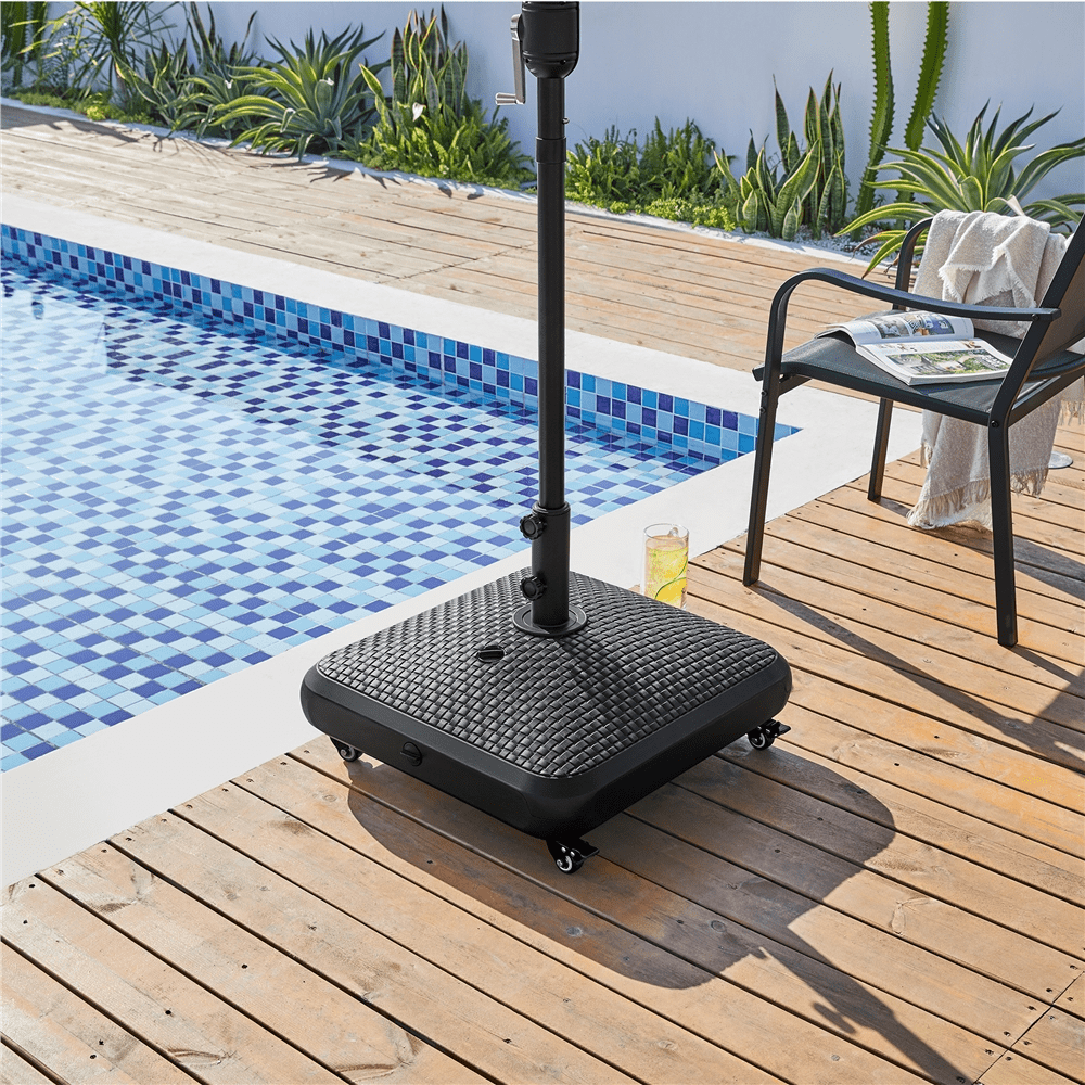 Renwick Rolling Umbrella Base Stand with Rattan Pattern, Black