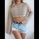 thumbnail image 4 of Blusa de Punto con Cuello Redondo y Mangas Largas para Mujer, Estilo Crochet Calado Caqui XL, 4 of 7