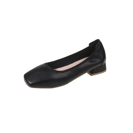 

Lacyhop Women s Pumps Chunky Boat Shoes Square Toe Pump Shoe Work Fashion Heeled Sandals Comfort Slip On Black 4.5
