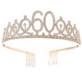 thumbnail image 1 of 1 diadema con incrustaciones de diamantes de imitación y corona de 60 cumpleaños, con broche para el pelo y peine para fiesta (dorada), 1 of 5