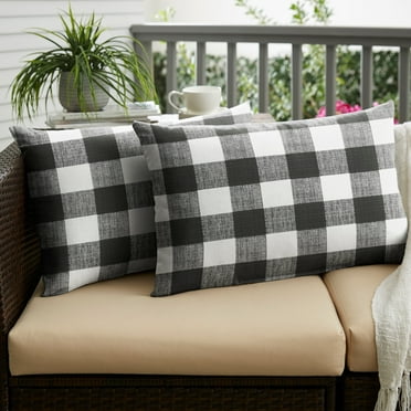 Sorra Home  Black Buffalo Plaid Indoor/ Outdoor XL Lumbar Pillow, Set of 2 - 16 in h x 26 in w