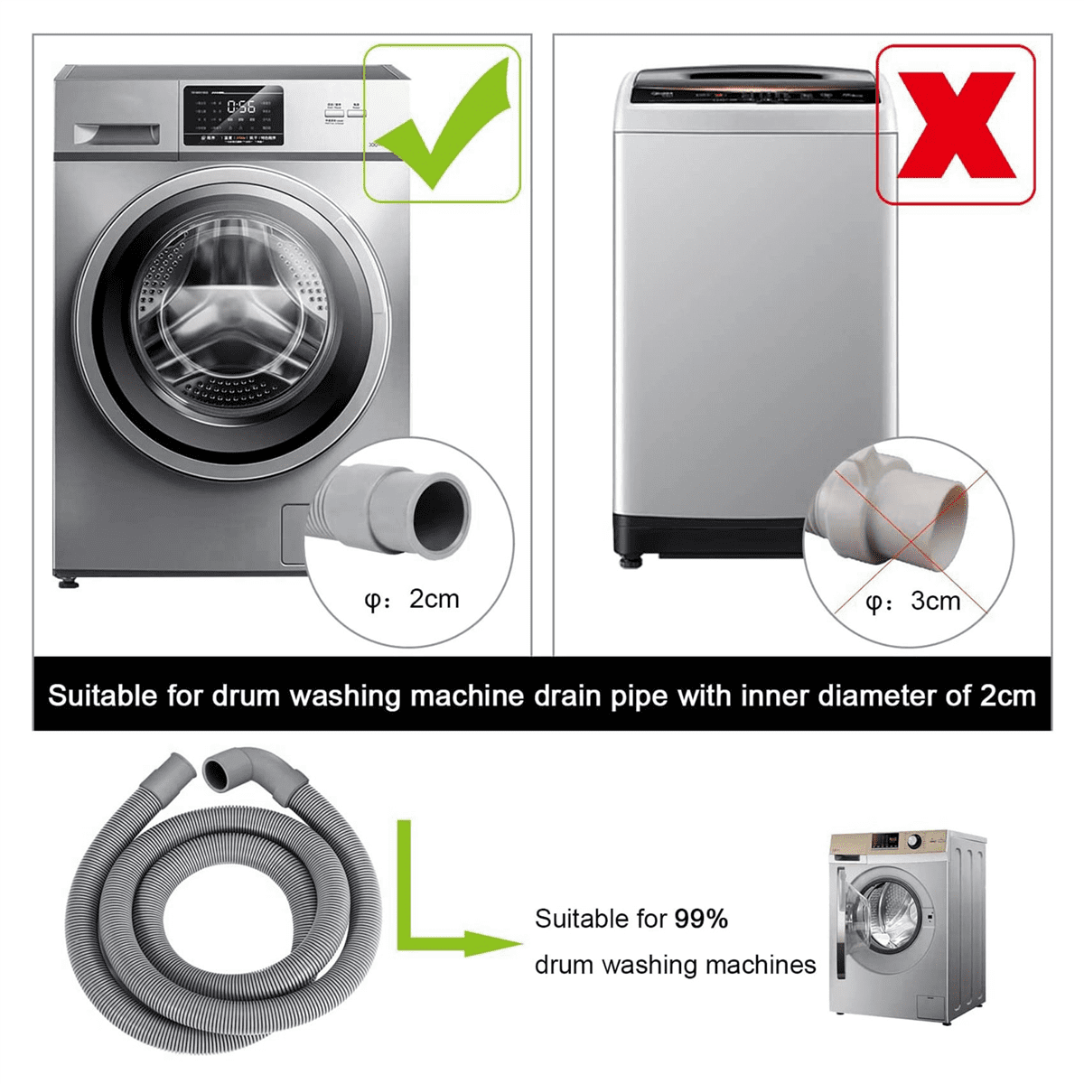 3X Washing Machine Hose Drain Hose Washing Machine 2.5M Drain Hose Extension for Washing Machines Dishwashers Dryers