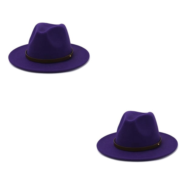 Qarigey Sombrero con hebilla de cinturón Otoño Invierno moda sólido ala ancha gorras cálido lana vaquero al aire libre boda iglesia Type2 NO2