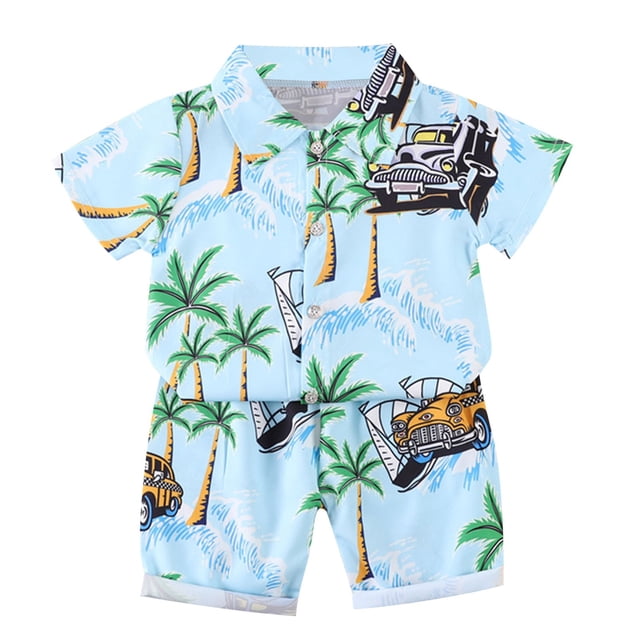 Odeerbi 1-8 Años Conjunto de Verano Para Niños de Hawaianos Camiseta de Manga Corta de Algodón Con Estampado Tropical Conjunto de Dos Piezas de Gráficos