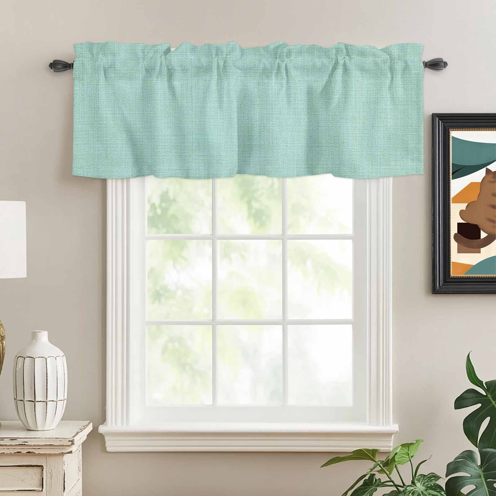 Linen Mint Green Valances for Windows Farmhouse Kitchen Curtains Valances Rod Pocket Valance Curtains for Windows Modern Minimalist Pure Solid Color Window Valances for Bathroom Bedroom 60"x18"