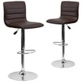 thumbnail image 2 of BizChair 2 Pack Modern Brown Vinyl Adjustable Bar Stool with Back, Counter Height Swivel Stool with Chrome Pedestal Base, 2 of 14