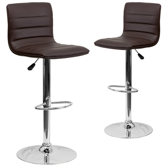 Flash Furniture Vincent 2 Pack Modern Brown Vinyl Adjustable Bar Stool with Back, Counter Height Swivel Stool with Chrome Pedestal Base