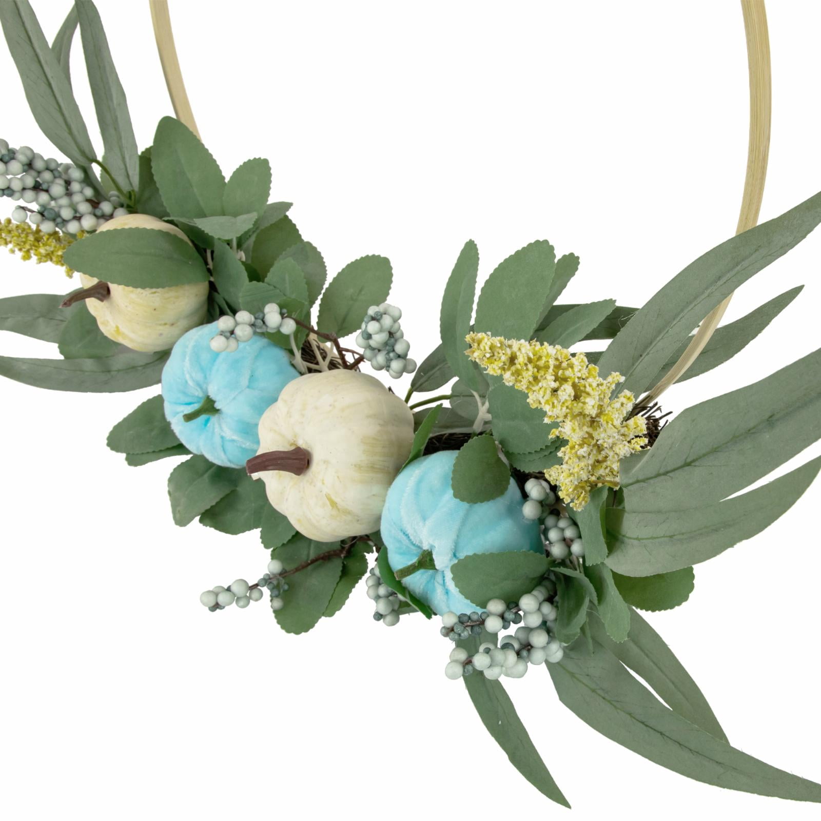 Northlight 18"" Blue Pumpkins and Foliage Artificial Thanksgiving Half Wreath