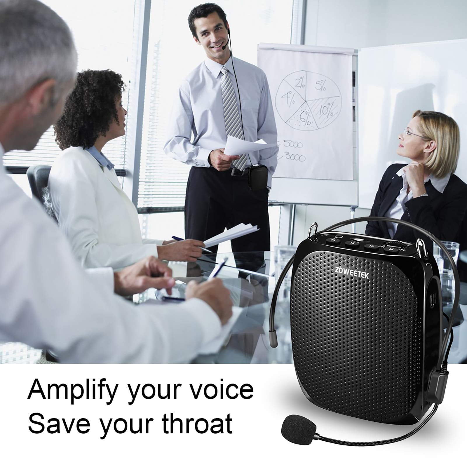 Zoweetek Mini Voice Amplifier for teachers with Wired Microphone Headset, Pa System Supports TF/USB for Teachers, Singing, Yoga, Training,Tour Guide