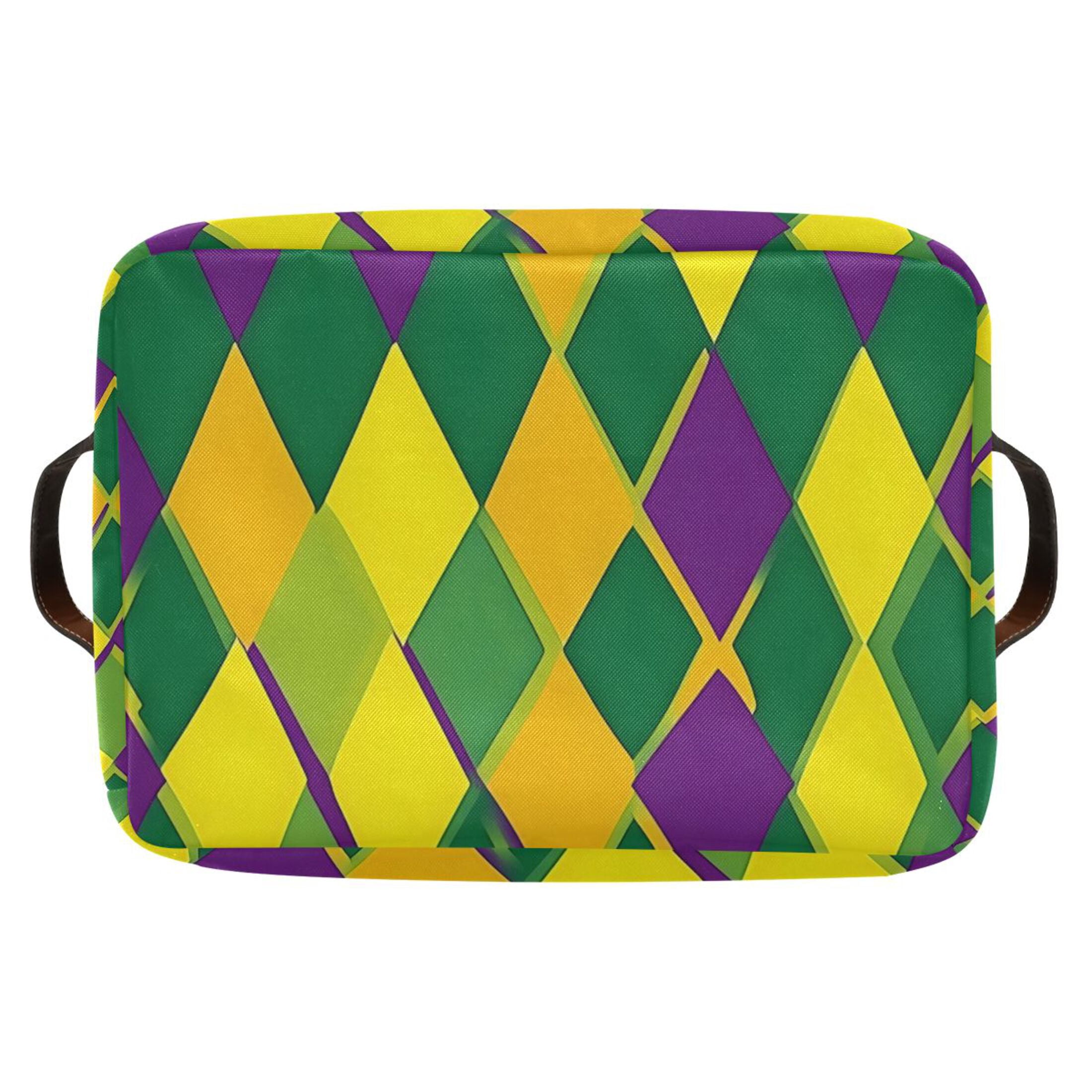 Ryvnso Mardi Gras Checkered Storage Basket Large Bin Foldable Boxes Toys Organizer 14.2x10.2x8.3in 2 PCs