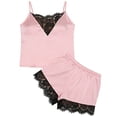 thumbnail image 3 of Pajamas for Women Lace Trim Satin Spandex Blend Two Piece Shorts Nightwear Set Matching Sets Women Clothing, 3 of 3