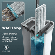 JOYMOOP Mop and Bucket with Wringer Set, Wall Mop Cleaning Bucket with Mop, Hands Free Flat Mop Bucket with 8 Microfiber Pads