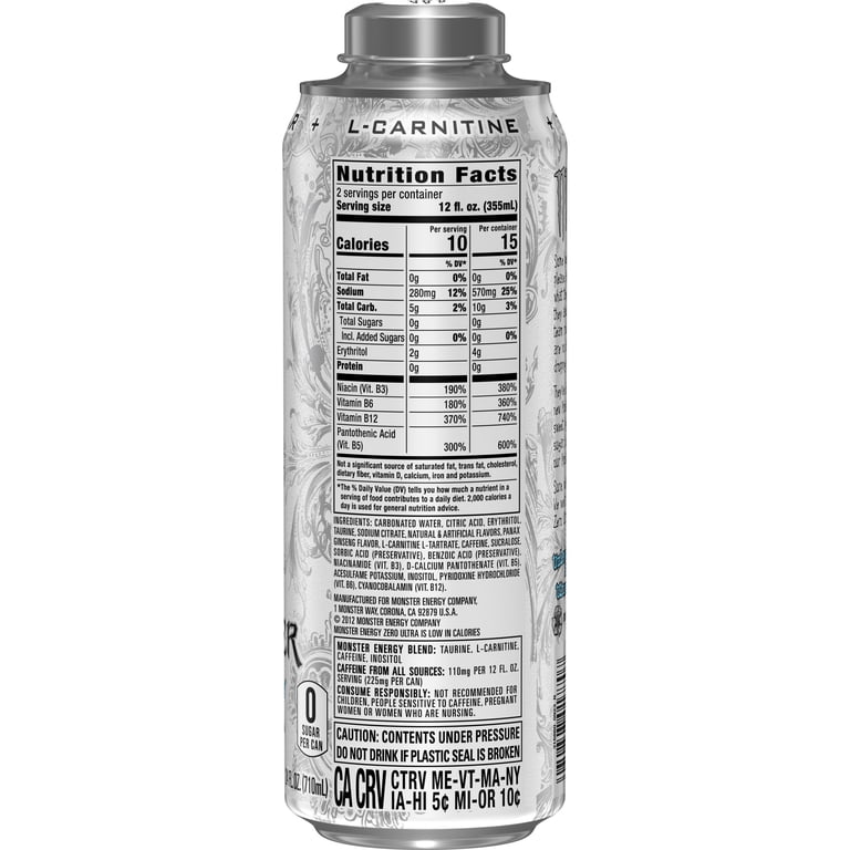 monster l carnitine amount how much is in white Monster Zero Ultra Zero Sugar Energy Drink | Giant Eagle How Much L Carnitine Is