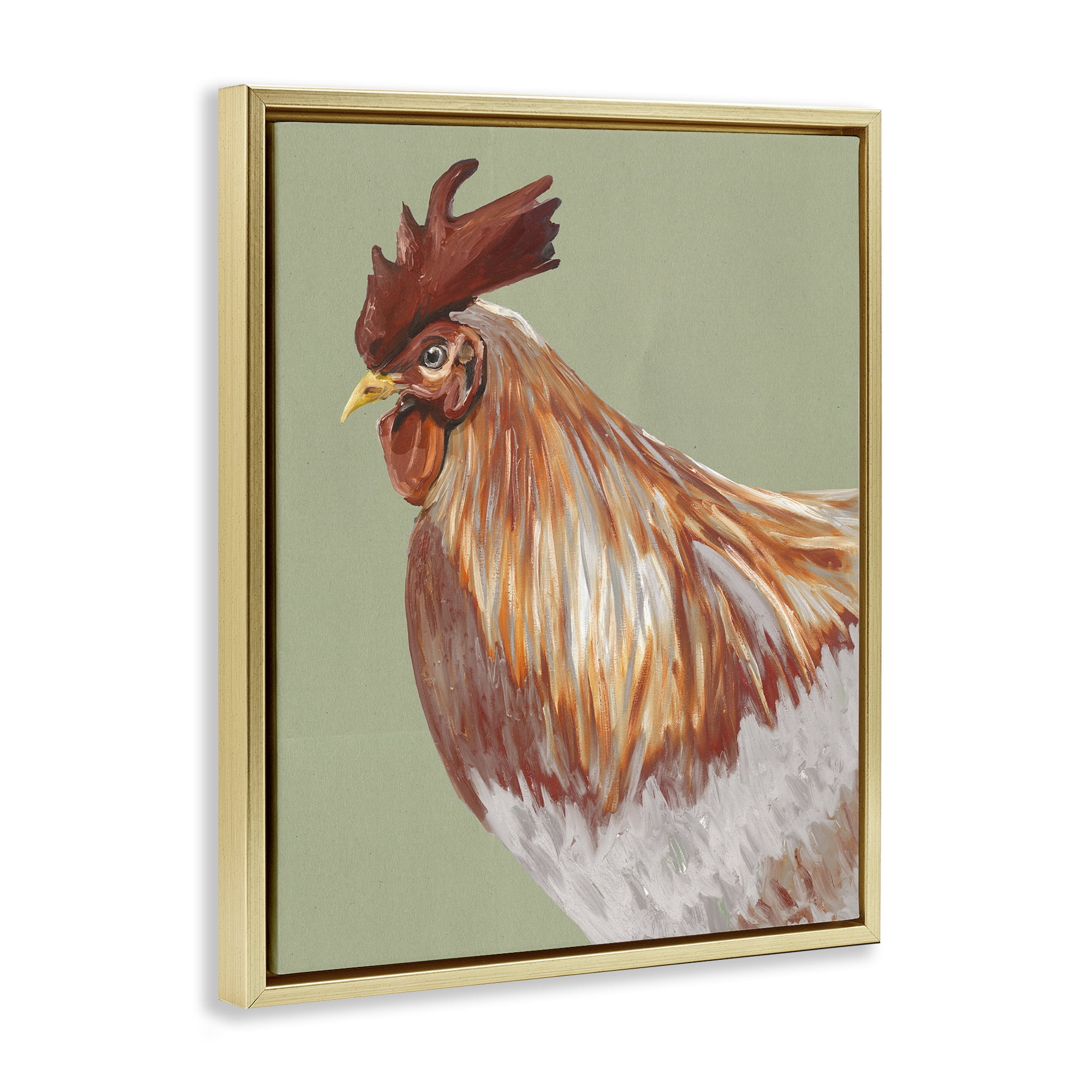 Stupell Industries Gallant Rooster Portrait Gold Framed Floater Canvas Wall Art, design by Andy Beauchamp