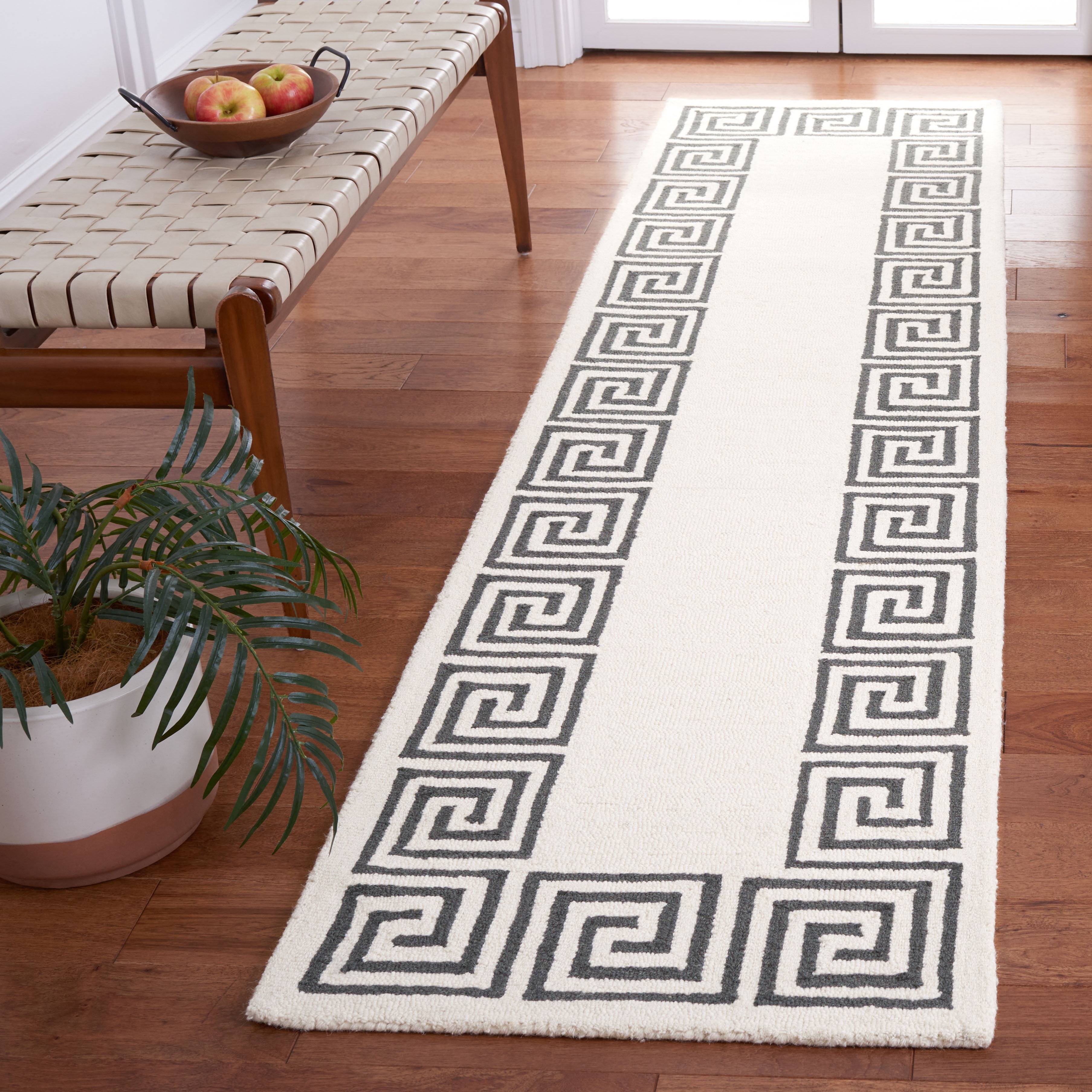 SAFAVIEH Metro Ivonette Bordered Runner Rug, Ivory/Grey, 2'3" x 9'