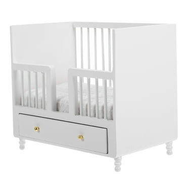 Eease Mini White Wooden Dollhouse Furniture Bed, 11.00X10.00X7.40cm