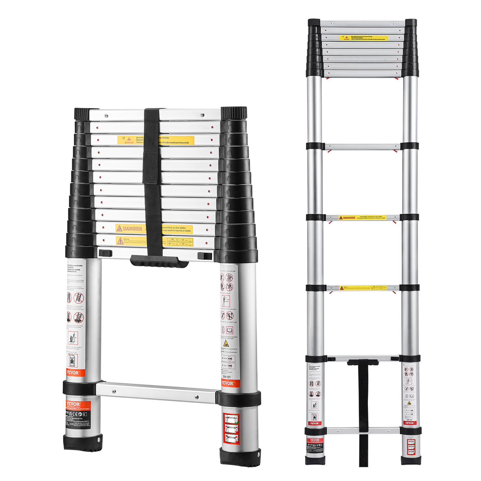 KFFKFF 12.5-Foot Telescoping Ladder, 330 Lbs Capacity, Silver photo 1