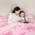 thumbnail image 5 of Erosebridal Dreamy Princess Bowknot 7-Piece Bedding Comforter Set For Girls,Pink Stars Pattern King Bedding Sets For Kids,Pink Reversible, 5 of 7