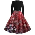 thumbnail image 3 of Christmas Dresses for Women Women's Fashion Round Neck Casual Slim Christmas Printed Long Sleeve Dresses with Square Collar for Christmas Party,Deep Red,S, 3 of 4