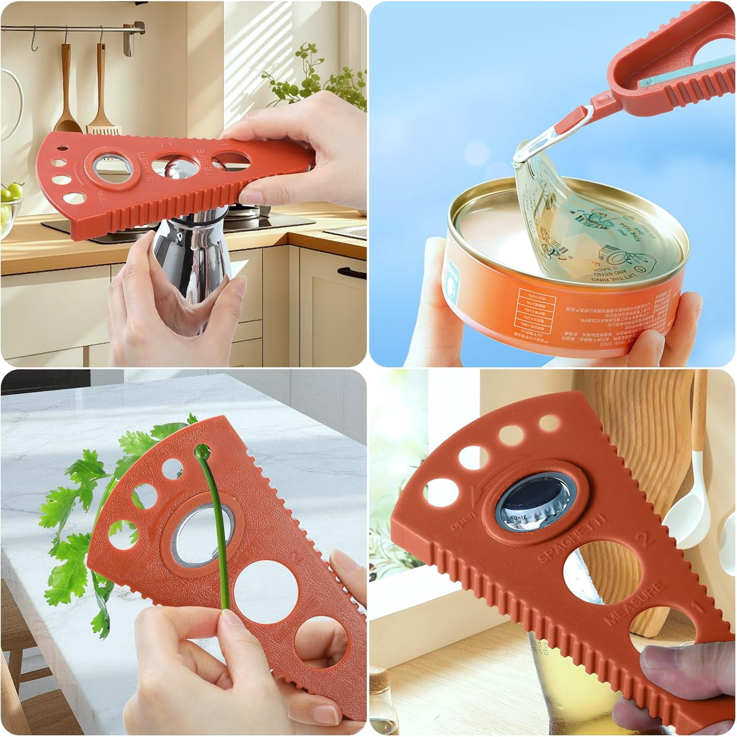 FRKSMD-Jar Opener for Weak Hands & Seniors, Multi-Functional Bottle Opener Tool for Lids, Tabs, Caps, Pull Rings, 5-in-1 Can Opener Dark Red