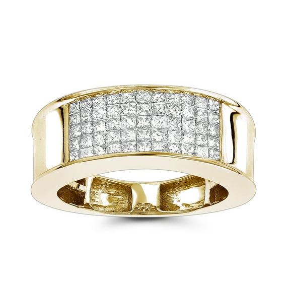 14K Mens Natural 1 Ctw Sparking Diamonds Band Princess Cut Ring (Yellow Gold Size 12.5)