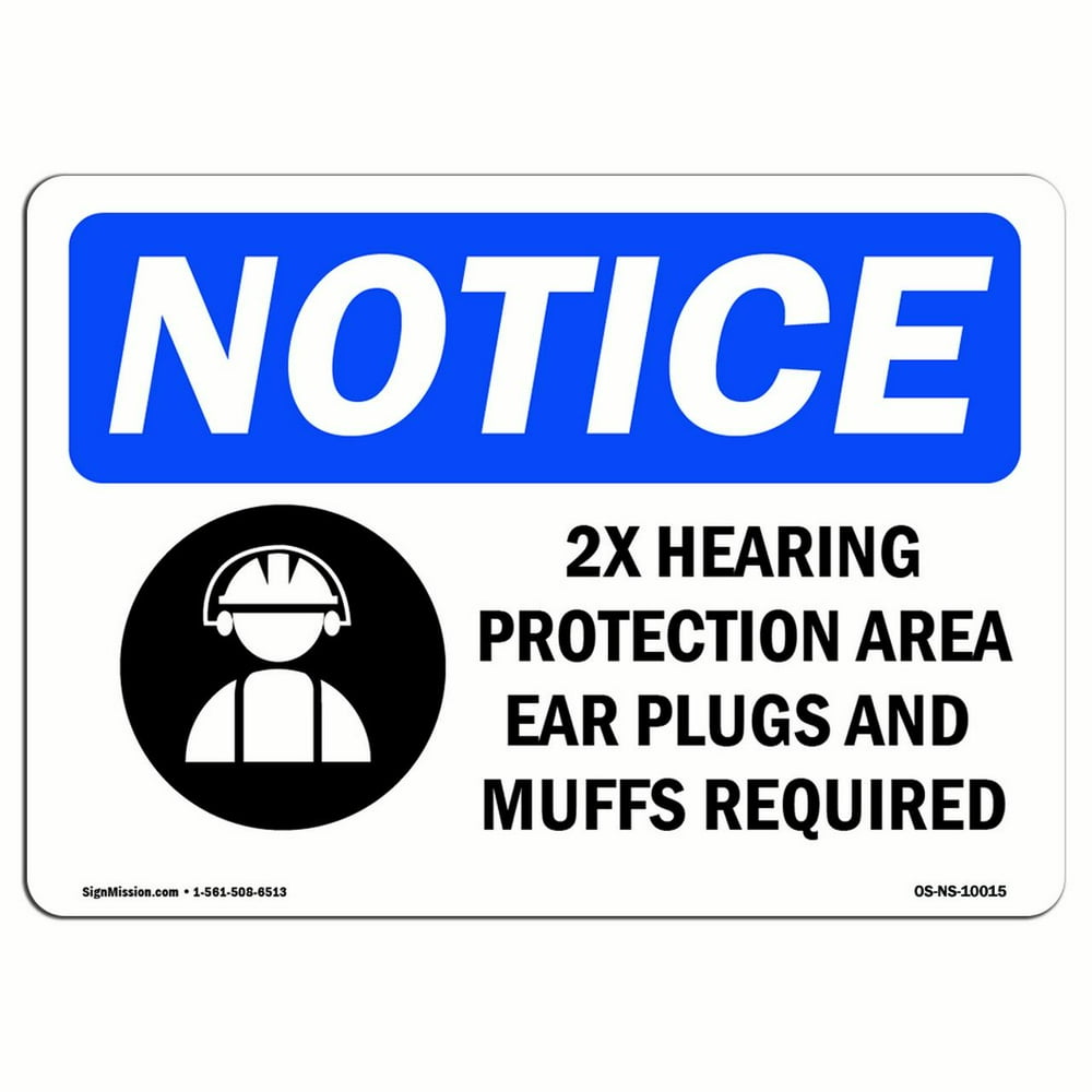 OSHA Notice 2X Hearing Protection Area Ear Sign With Symbol Heavy
