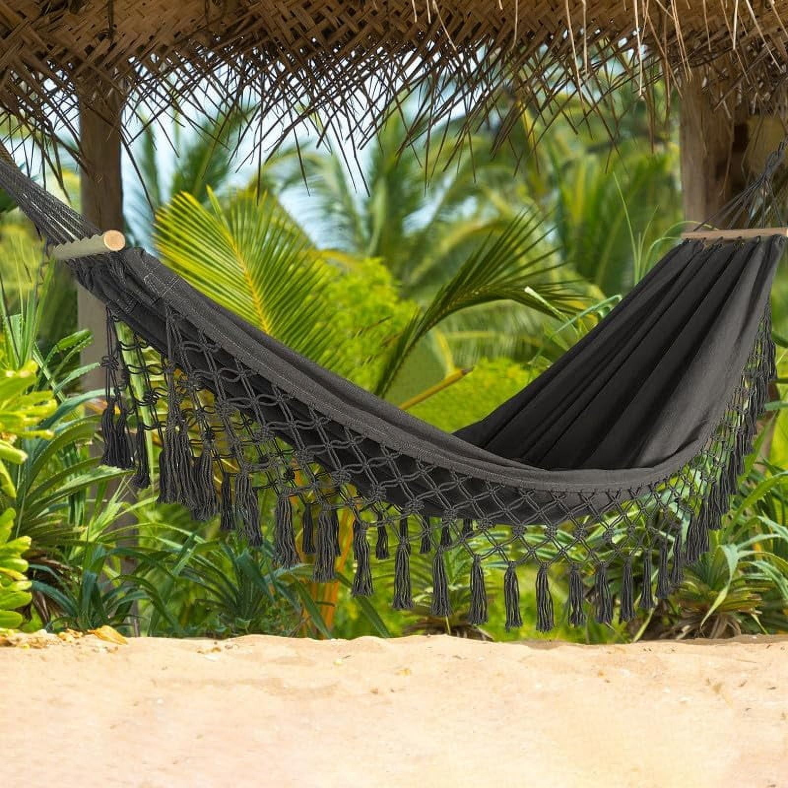 SHANNA Boho Hammock Camping Tassel Hammock for Patio, Yard, Beach Wedding Decor, Outdoor and Indoor, Hanging Hammock Swing,Gray