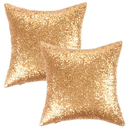 12x20 2 Pieces Kevin Textile Sequin Pillow Covers Rosegold Sparkling Comfy Satin Solid Sequin Fabric Throw Cushion Covers Pillowcases for Party/Christmas Decor with Hidden Zipper 