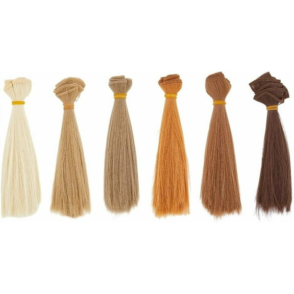 6Pcs 6 Colors Wig Hair 15cm Straight Short Hair High Temperature Fiber Hair Wefts Making Kits Hair Extensions Black Hair Replacement