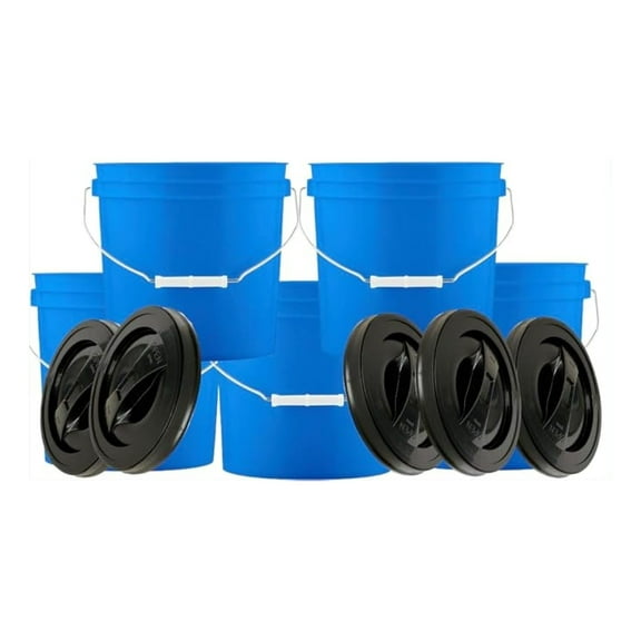 2 Gallon Blue Made in USA Food Grade BPA Free Bucket Pail with Screw On Lid (Pack of 5)